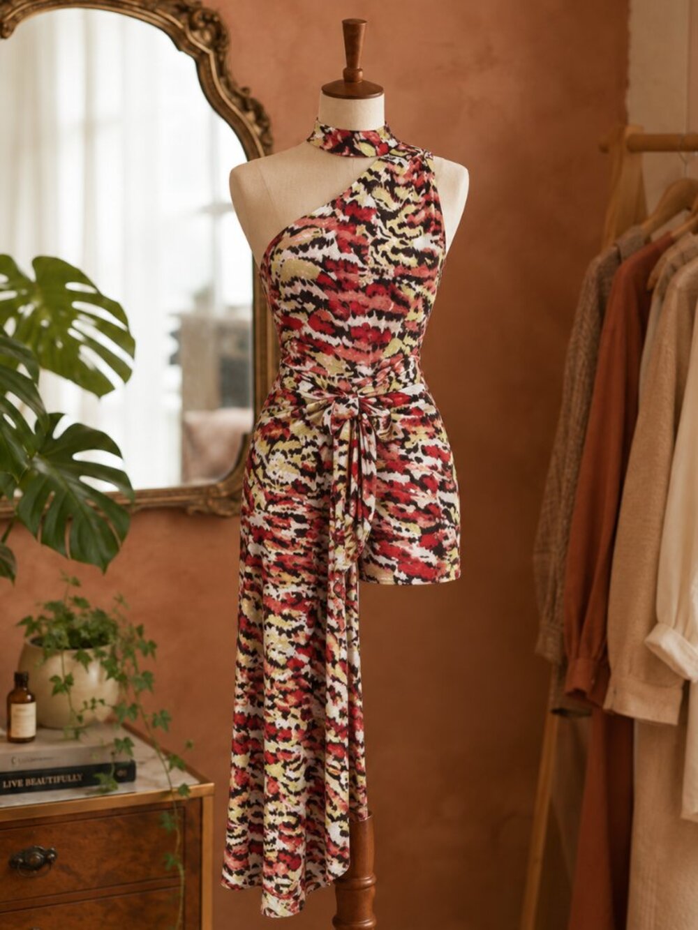 New York & Company Multicolor One-Shoulder Jumpsuit